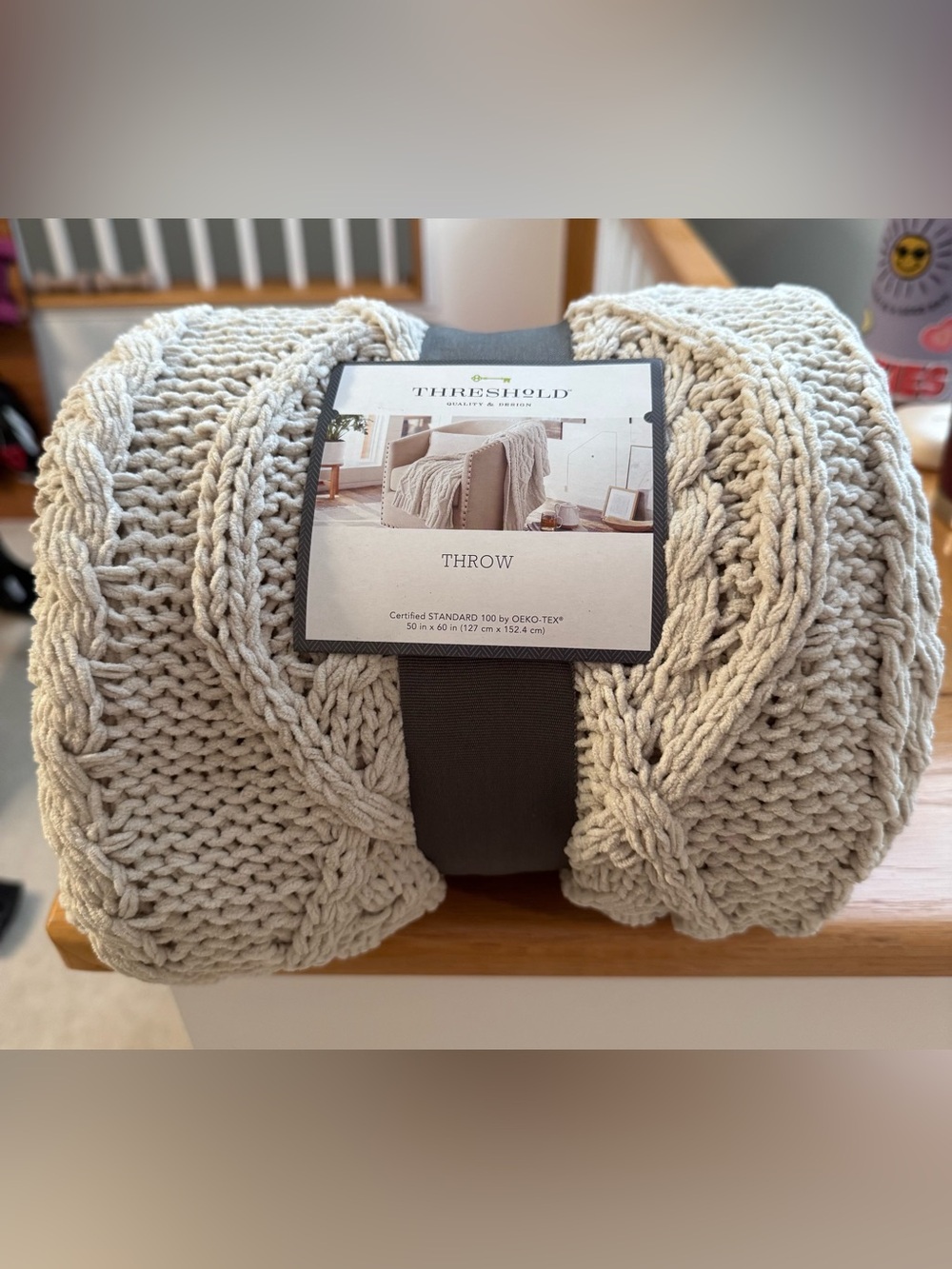 Threshold Neutral Cable Knit Throw Blanket - Cream